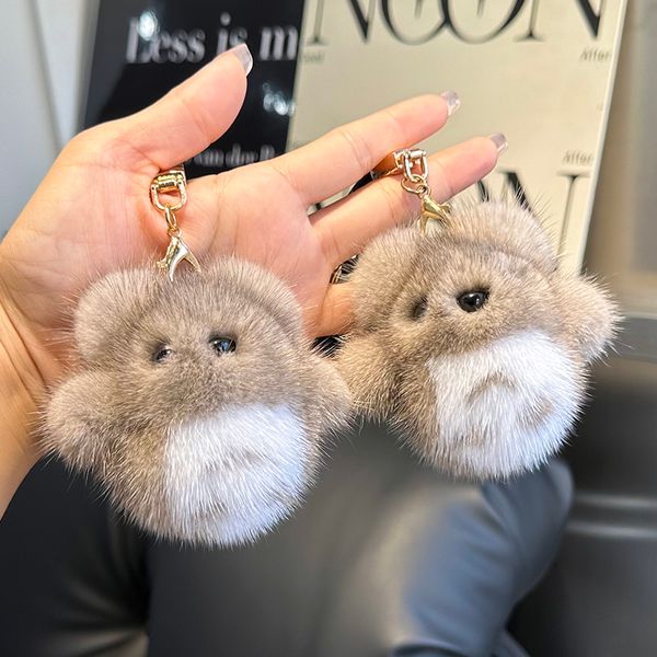 Véritable fourrure véritable Totoro chat porte-clés Kides jouet poupée pompon boule sac pendentif à breloque porte-clés cadeau