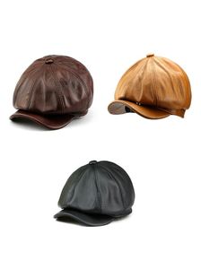 Echt echte lederen krantenjongen hoed cap heren mode winter platte petten vintage korte rand unisex klassieke stijlvolle hoeden1769706