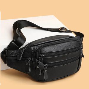 Véritable sac de taille en cuir véritable pour hommes peau de vache Fanny pochette de téléphone mâle fronde épaule unisexe paquets de ceinture 240308