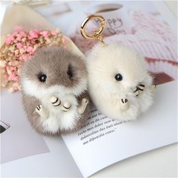 Véritable véritable fourrure de vison Hamster souris jouet poupée pompon boule breloque pour sac porte-clés pendentif porte-clés 246j