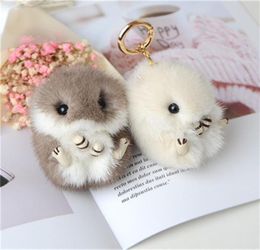 Real Real Véritable Mink Fur Hamster Mouse Toy Doll Pompom Ball Sac Charm Keychain Pendant Pendant Keyring9304947