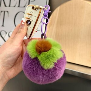 Véritable véritable fourrure de lapin mangoustan porte-clés pompon boule sac pendentif à breloque voiture téléphone porte-clés enfants poupée jouets cadeau