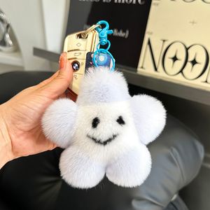 Véritable véritable fourrure de lapin étoile porte-clés pompon boule sac pendentif à breloque voiture téléphone porte-clés cadeau