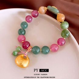 Real Gold Electroplating Blessing Bag Tourmaline Stone Bracelet Nieuwe Chinese oude stijl Simple String China-chic Small Crowd veelzijdige hand sieraden