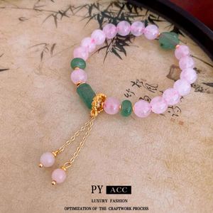 Real Gol Electroplasing Cherry Blossom Pink Crystal Bracelet Crystal New Chinese Style Small Crowd Polydold String China Chic-Chic