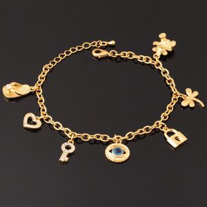 Real Gold plaqué Evil Eyes Bracelet Mignon Key Lock Bear Hearts Bangles de haute qualité pour filles bijoux entièrement YH5184286K