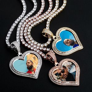 Collier avec pendentif photo personnalisé en plaqué or véritable avec zircone cubique et zircone cubique, bijoux à faire soi-même, cadeaux de Saint-Valentin pour les amoureux