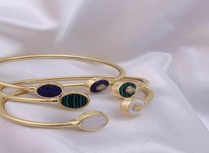 Echt goud vergulde Lapis Lazuli Malachite Shell Brand armbanden Bangle Cuff Letter Fashion For Women for Girl6283711