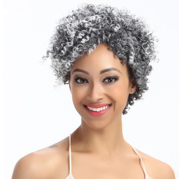 Cabello real gris rizado puff cola de caballo bang clip gris plateado Afro puff Kinky Curly Hair Ponytail mujeres cordón extensión de cola de caballo bollos Peruca