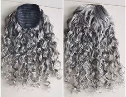 Echt haar grijze paardenstaart haarverlenging afro grijs haarstukje Natuurlijk hoogtepunt Zout en peper humain haren paardenstaart opgestoken chignon 140g