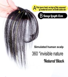 Vrais cheveux humains Clip sur frange Topper 3D fait à la main Air frange couronne Wiglet postiches pour femmes brun foncé 7327228