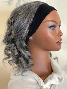 Echte menselijke saltpepper zilver grijze hoofdband pruik Braziliaanse diep krullend 14 inch lijmloze machine gemaakt goedkope grijze pruik voor zwarte vrouwen