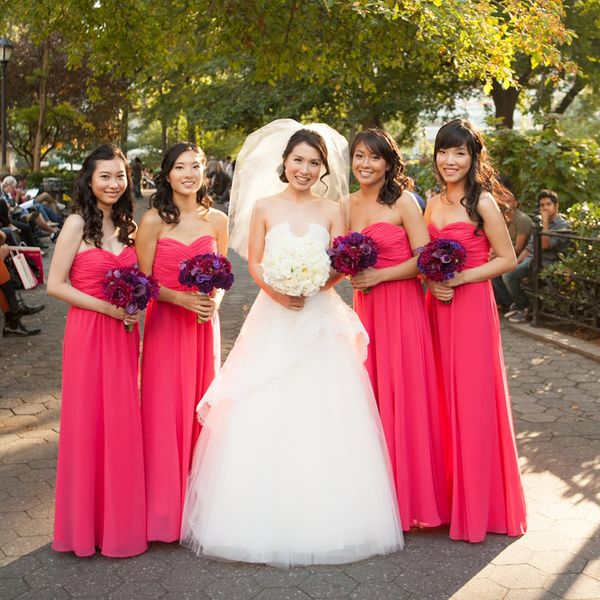 Imagen real 2015 Novias Vestidos de criada con sexy escote corazón acanalado Elegante Una línea Imperio Hasta el suelo Vestidos de damas de honor de gasa