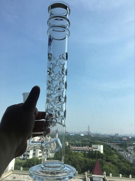 Image réelle 15,8 pouces d'épaisseur verre narguilés tube droit haut bangs pommeau de douche perc trous complets fumer tuyau conduites d'eau plate-forme avec joint de 18 mm