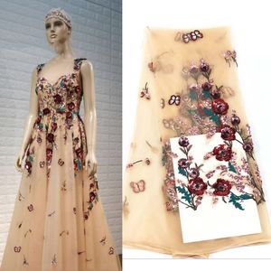 Echt beeld Een lijn avondjurken 3D Floral geappliceerd pailletten Champagne Prom Dress Riem Formele Pageant Toga Custom Made Party Draag vestido de Novia