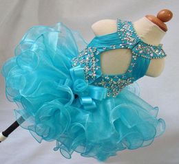 Image réelle perles bleues volants pas cher enfant en bas âge petites filles robes de concours organza Glitz robe de bal infantile cupcake fleur filles robes9228630