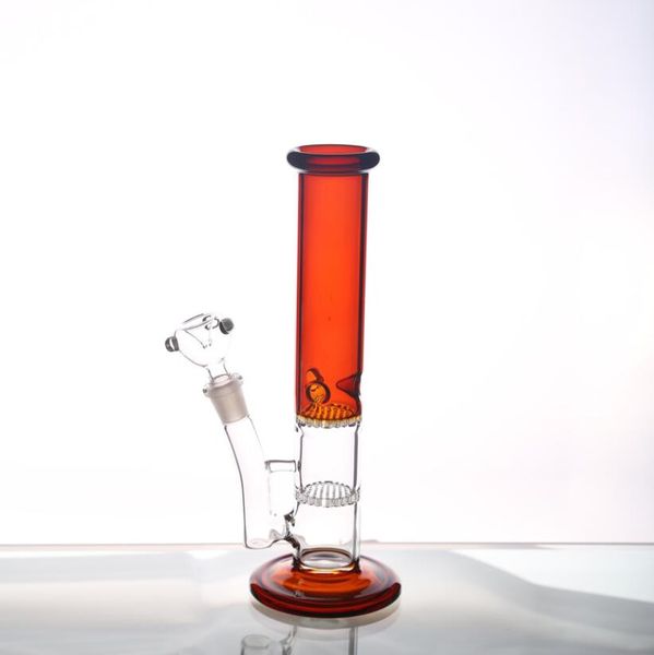 Image réelle Bong Pipes à eau en verre Hauteur 28 cm avec joint de 14,4 mm Bongs en verre Double percolateur en nid d'abeille Plate-forme d'huile Narguilés en verre