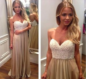 Vraie image champagne longue robe de soirée 2015 perle perle bon marché sweetheart vestido de renda robes de bal en mousseline