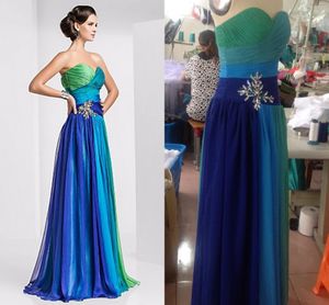 Echte afbeelding Kleurrijke Chiffon Prom Dress Crystal Beaded Cross Ruches Sweetheart Een Line Lengte Lange Prom Jurken onder $ 50 Veter