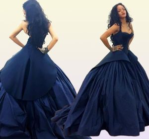 Imagen real Deep Navy Blue PROM Vestido Ball Bask Gown de Soiree Sexy Spaghetti Straps Plises de noche Dressess Custom Hade Party Gown9827245