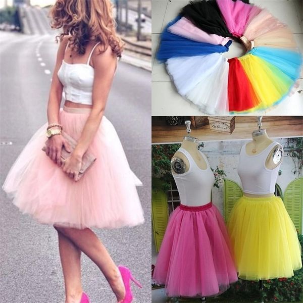 Image réelle jupes longueur genou jeunes dames femmes buste adulte Tutu Tulle une ligne volants robes de Cocktail de fête été W220426