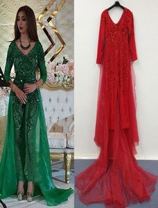 Image réelle Myriam Fares combinaison avec jupes en organza manches longues Blingbling perlé 2016 balayage train robes de célébrité6103008