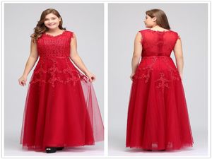 Real Image Plus Size Rood Kant Lange Avondjurken Tule Kant Kralen Vloerlengte Formele Bruidsmeisjesjurken CPS2994928083