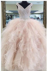 Imagen real Vestidos de quinceanera dulces 16 años vestidos de baile de baile de baile de bolas de los cristales longitudes de piso en vestino formal hecho a medida