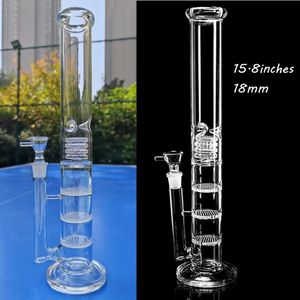 Bongs en verre droits et hauts Bras Arbre Perc Nid d'abeille et pommeau de douche Percolateur Narguilés Bubbler Épais Fumer Dab Rigs Conduites d'eau avec joint de 18 mm