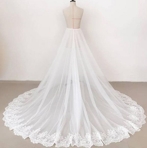 Imagen real White desmontable tul falda trenes largos de encaje marfil apliques accesorios nupciales falda de boda extraída hecha a medida