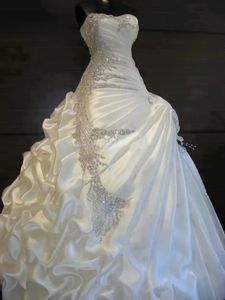 Echte afbeeldingen A-lijn bruiloft ruches rok liefje strapless jurken prachtige bruidsjurken