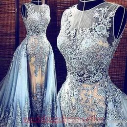 Images réelles robes de soirée bleu clair Elie Saab train détachable robes formelles transparentes robes de concours de fête célébrité bal longue BC15553
