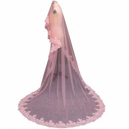 Images réelles une couche dentelle bord couverture visage rose tulle voile de mariage sans peigne LG voile de mariée accessoires de mariage L91z #