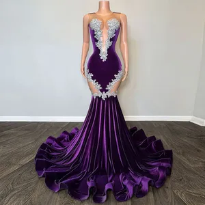 Images réelles Robes de bal violet 2024 Robes de fête sirène appliquée