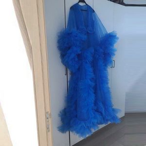Echte afbeeldingen Royal Blue Tulle Zwangerschapsgewaden Prom jurk plus size lange vrouwen pure doorzien door tule gewaad avondjurken jurken
