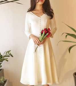 Images réelles Sexy col en v formelle manches 3/4 robes de mère robe de soirée de mariage courte longueur au genou mère des robes de mariée