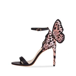 Vraie Ladies livrant en cuir gratuit 2024 10cm High Heel Solid Butterfly Broider Sophia Webster Open Toe Sandales Colorful Shoes Taille 34-42 743 D 3734