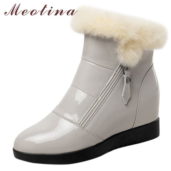 Véritable cuir bottines femme talon haut neige plate-forme compensées court Zip dames chaussures hiver grande taille 42 210517