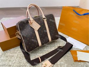 Bolsos de cuero auténtico, bolsos, maletín para hombre, bolso de diseñador de alta calidad, bolso para ordenador portátil, bolsos de hombro con flores marrones para hombre, bolso cruzado de cuero genuino con letras de marca