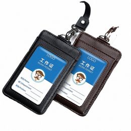 Real Leather Busin Carte de travail Holder ID Badge Badges With Nyl Lanyard ID Name Tag Cartes poitrine Cas Clips de bobine rétractable U3YE # #