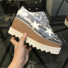 echt lederen jurk schoenen vierkant platform Suède helling dikke Britt Brushed Star Shoe Derbys Wedge Elyse Lace-up Fashion laarzen