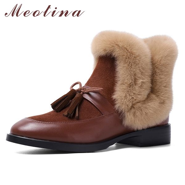 Botas de tacón de cuero real MED HEEL BLOCK ZAPA DE MUJER BLOCK BOW COPBIT FOLD DAMIENTE Otoño Invierno Brown 40 210517