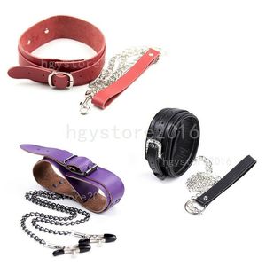 Bondage echte lederen nek terughoudendheid kraag ketting leiband flirt speelgoed corset bondage tool a675