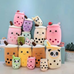 Real-Life Bubble Tea Cup Plushes voor Baby Cartoon Boba Plush Doll Giant Giant Giant Giant Fruit Toy Milk Tea Pillow Strawberry Knuffels