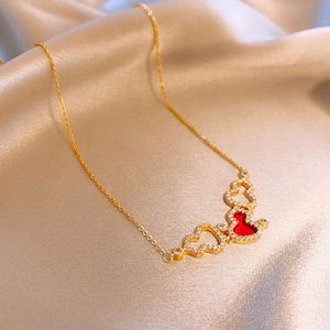 Real Love Gold Electroplated Bow Round Bead Square Label ketting Elegante en minimalistische sleutelbeenketendecoratie voor vrouwen