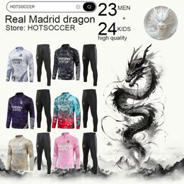 Traje de entrenamiento de pisos de dragón del Real Madrid Vini Jr Bellingham 23/24/25 Real Madrides mangas largas Hombres niños Fútbol Sportswear Futbol Survetement