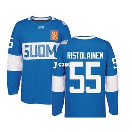 Real Men Real Full Embroidery 2016 World Cup of Hockey Finland Team # 55 Rasmus Ristolainen Hockey Jersey of Custom Any Name of Number Jersey