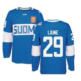 Real Men real Full broderie 2016 World Cup of Hockey Finland Team # 29 Patrik Laine Hockey Jersey ou personnalisé n'importe quel nom ou numéro Jersey