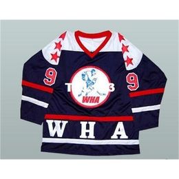 Real Men real Full broderie # 9 Boriz Bobby Hull WHA All Star Hockey Jersey ou personnalisé n'importe quel nom ou numéro Jersey