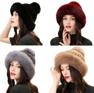 Echte nertsenbont kersthoeden Real Fox Fur Brim Winter Warm Cap voor vrouwen 9colors4656615